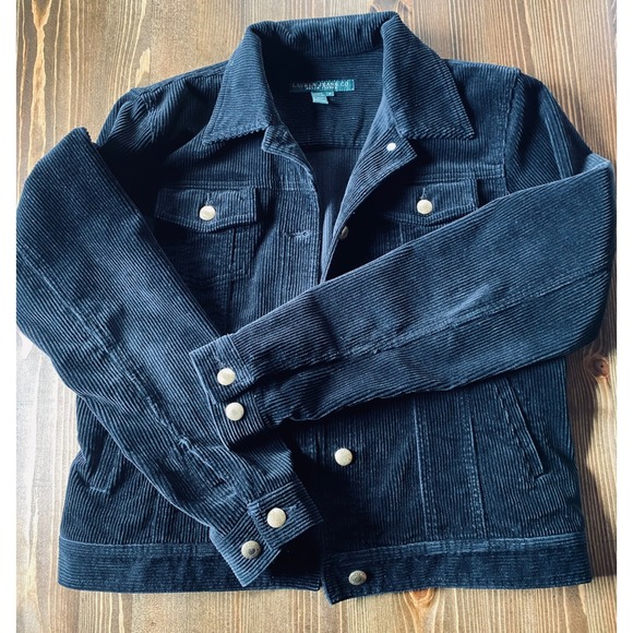 Vintage Lauren Jeans Co Ralph Lauren Black Corduroy Trucker Jacket Women Size M - Picture 8 of 16